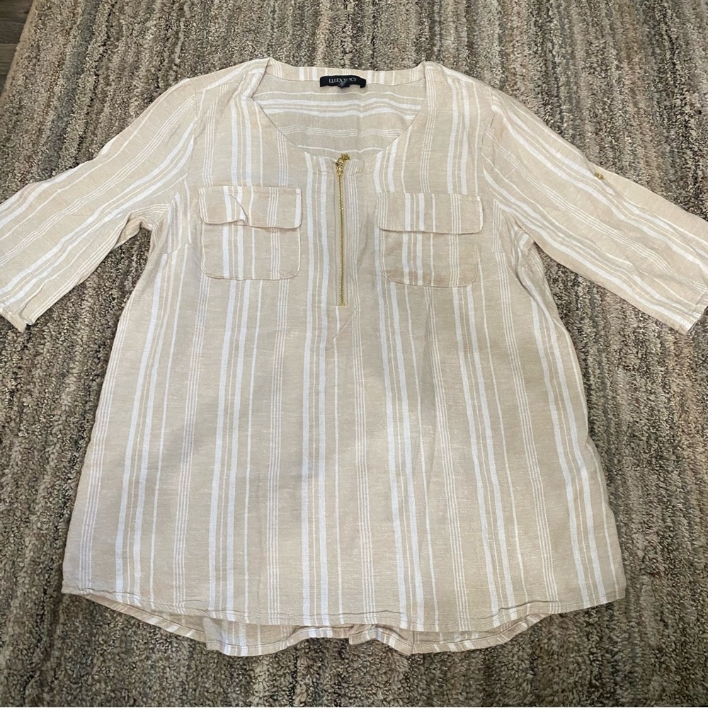 Ellen Tracy Beige Striped Blouse with Zipper (6)
